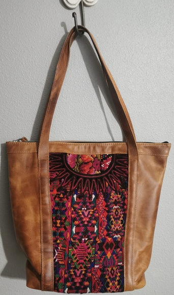 Leather and Huipil Tote by Wells Cooperative - Picture 1 of 3